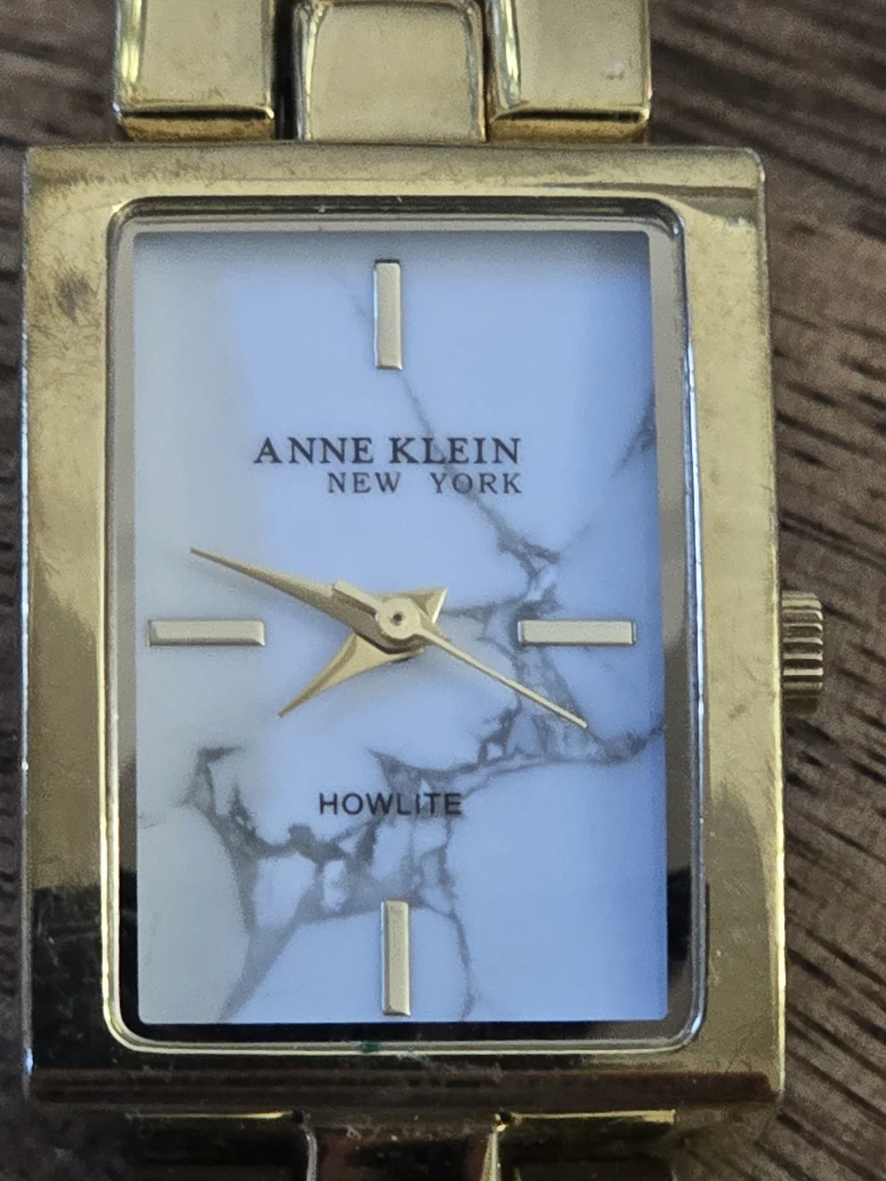 Anne Klein Gold-Tone Howlite Rectangular Bracelet Watch